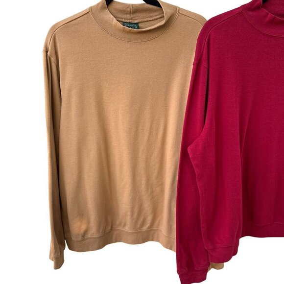 Scandia Woods Vintage Mens Long-Sleeve Mock Neck Shirts Set Of 2 Beige & Red XLG - Picture 3 of 9